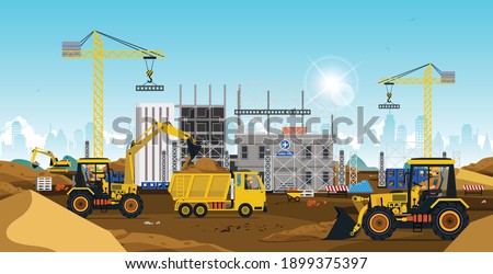 Construction site workers building a city in the desert.
 Royalty-Free Stock Photo #1899375397