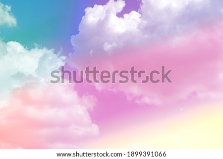 beauty sweet vivid colorful with fluffy clouds on sky. multi color rainbow image. abstract fantasy growing light