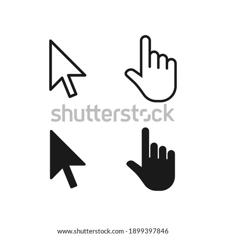 Cursor vector icon set. Mouse arrow symbol. Pointing finger sign. Select click hand arrowhead. Application and web interface button. Clip-art silhouette image.