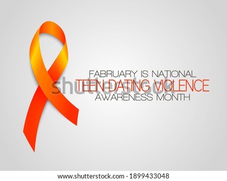 Fabruary is National. Teen Dating Violence. Awareness months. Vector illustration with orange ribbon on grey background