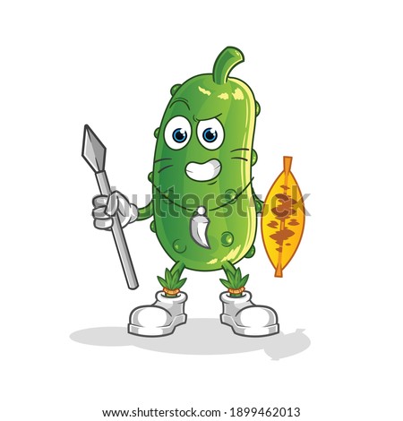 cucumber african tribal fighter mascot. cartoon vector