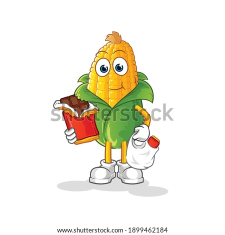 corn eat chocolate mascot. cartoon vector