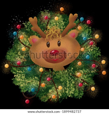 Happy woman deer in Christmas wreath