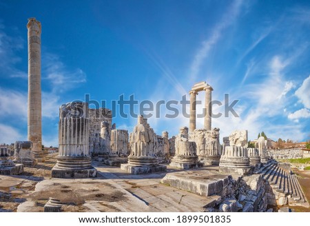 Ancient temple of Apollo in the city of Didim under the bright sun. Turkey Royalty-Free Stock Photo #1899501835