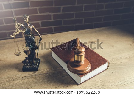 gavel judge on book and justice lady on table