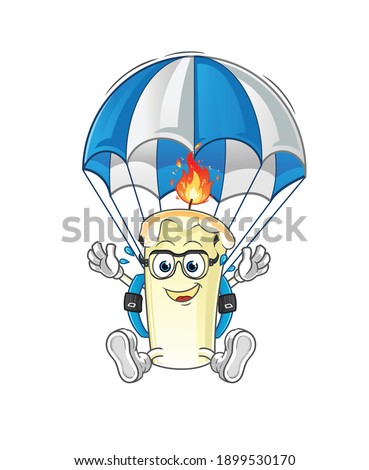 candle skydiving character. cartoon mascot vector