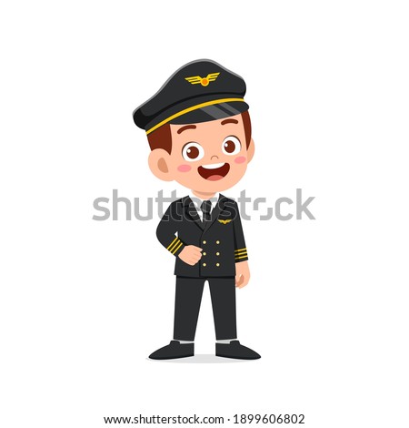 happy cute little kid boy wearing pilot uniform Royalty-Free Stock Photo #1899606802