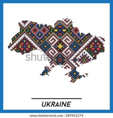 Map of Ukraine with ethnic Ukrainian pattern inside, vector