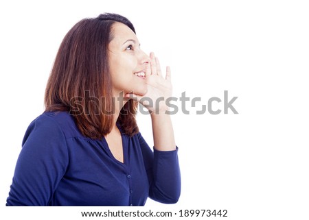 Woman gossiping on white background