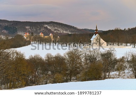 Winter landscape with a beautiful Gothic castle Veveri. Brno city - Czech Republic - Central Europe. 