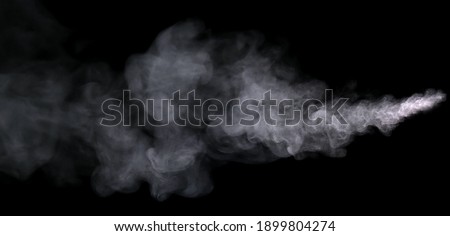 Close-up view of white water vapor with spray from the humidifier. Isolated on black background Royalty-Free Stock Photo #1899804274