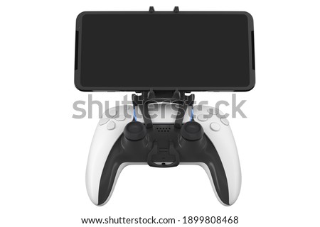 Realistic joystick for playing games on a mobile phone isolated on white background with clipping path. 3D rendering of video game streaming