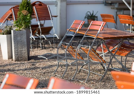 Tables and chairs from a beer garden