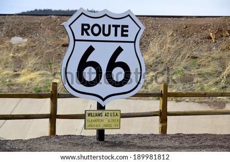 U.S. Route 66 (US 66 or Route 66), also known as the Will Rogers Highway and colloquially known as the Main Street of America or the Mother Road. Royalty-Free Stock Photo #189981812