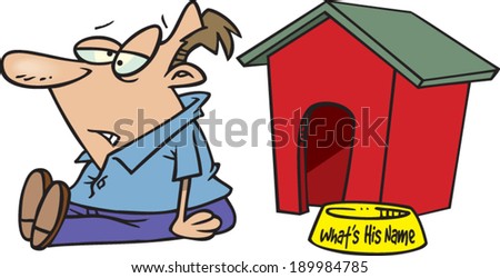 cartoon man in the doghouse