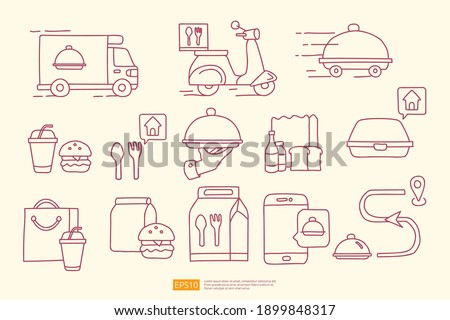 food delivery service line doodle style icon vector illustration