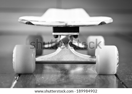Skateboard photographed in black and white