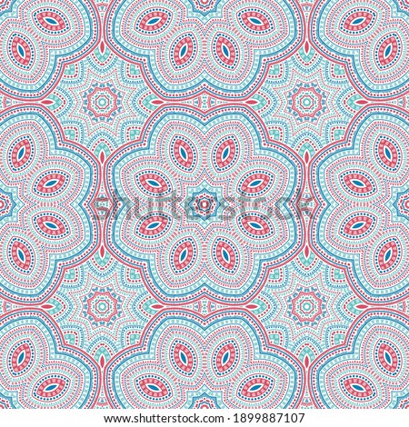 Persian traditional floral vector seamless motif. Wallpaper patchwork design. Abstract majolica pattern. Wall print design. Circles and lines elements texture.