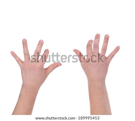 Man hands playing piano. Isolated on a white background.