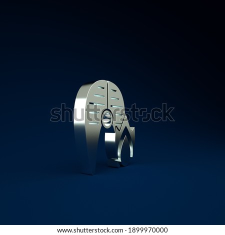 Silver Grilled fish steak and fire flame icon isolated on blue background. Minimalism concept. 3d illustration 3D render.