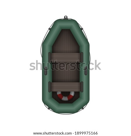 Rubber inflatable boat on a white background top view. Vector.