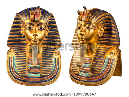 Isolated egyptian pharaoh Tutankhamun's funeral mask on white background Royalty-Free Stock Photo #1899980647