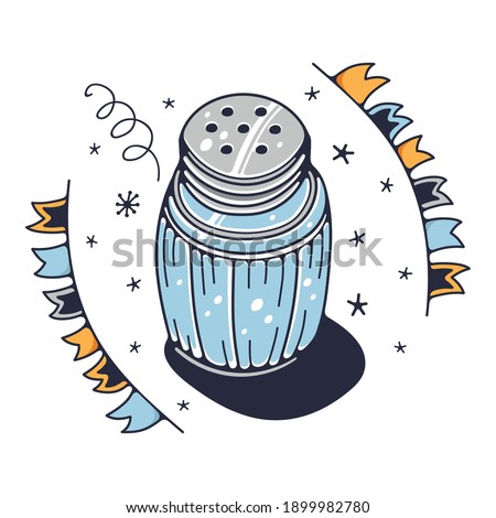 Cute illustration with a salt shaker. Isolated on a white background. Vector doodle illustrations.