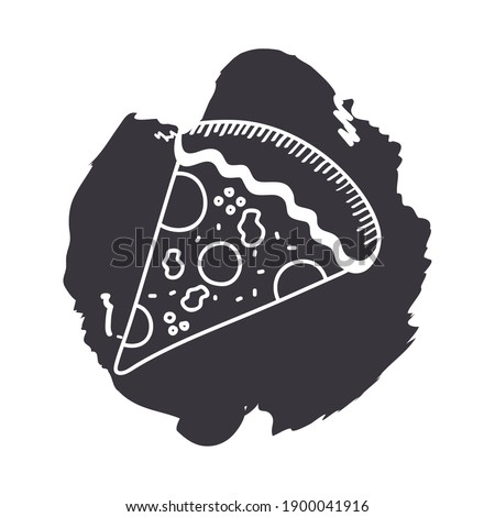 pizza hand draw and block style icon design of food eat restaurant and menu theme Vector illustration
