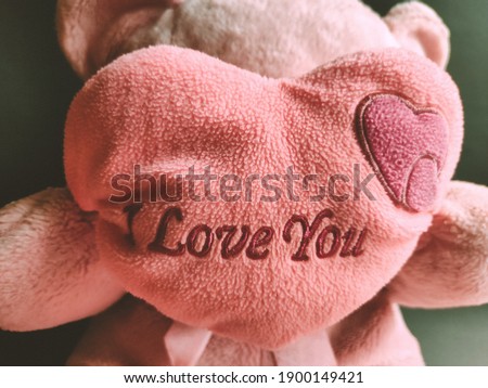 A teddy bear holding a heart with the words I Love You