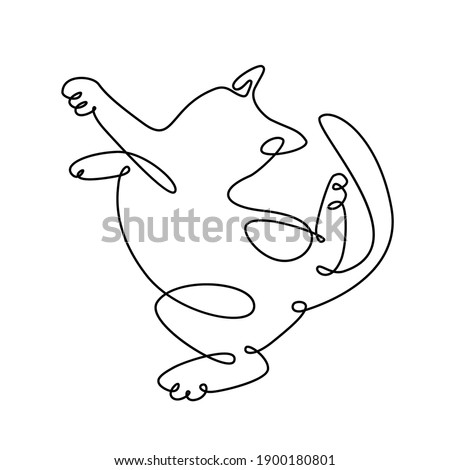 Continuous one line drawing of funny cat lying on its back. Cat s silhouette. Doodle animals icons minimalistic line art. For banner, logo, cats illustration, greeting card, clip art