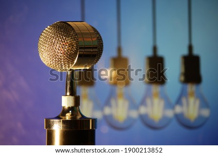 microphone against blur colorful light restaurant background