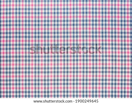 Blue and pink checked cotton fabric, textile background image