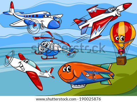 Cartoon Illustration of Funny Planes and Aircraft Characters Group