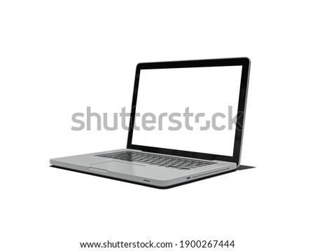 Laptop in angled position with blank screen isolated on white background mockup