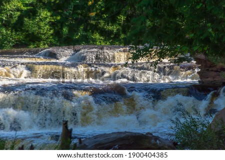 The Manido Falls on the Presque Isle River, located in the Porcupine Mountains Wilderness State Park, in Gogebic County, Michigan.