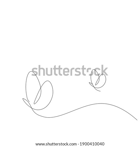 Spring background. Butterfly silhouette line drawing, vector illustration