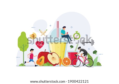 Organic vegetables cooking for healthy lifestyle with tiny people design concept vector illustration Royalty-Free Stock Photo #1900422121