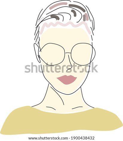Minimalistic Woman Line Drawing Fashion Hair Style Abstract Art Boho Design. Woman with Short Hair and Glasses