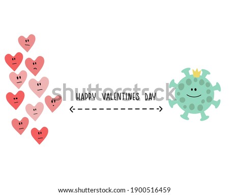 A lot of hearts have a distance from coronavirus, Covid 19, pandemic. Concept vector illustration for Valentines day, 14 February. Card, post, banner with congratulation Happy Valentines day. Royalty-Free Stock Photo #1900516459