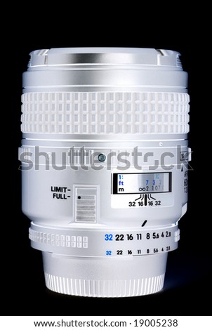 Black camera lens isolated in white background