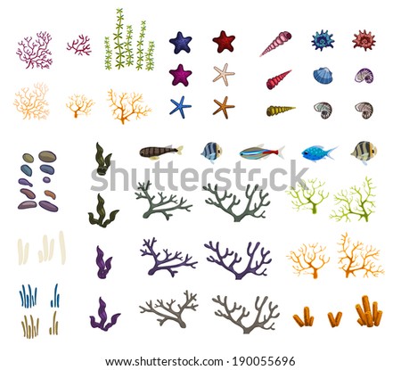 Sea Set From Starfishes and Shells. Vector collection for app game design