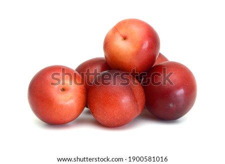 Red plum fruit isolated on white background Royalty-Free Stock Photo #1900581016