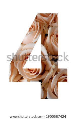 Number four of rose flowers on a white background, Number for banners and ads.