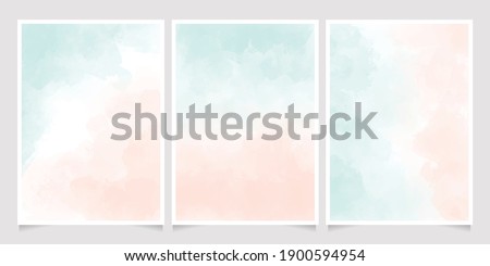 watercolor light green and old rose peach pink splash background for wedding or birthday invitation card 5x7 Royalty-Free Stock Photo #1900594954