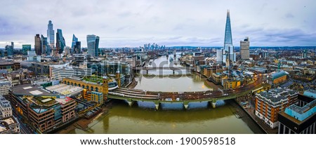 Aerial view of the City of London, the historic centre and the primary central business district, UK