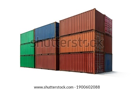 Metal container stacking cargo for shipping isolated on white background, Logistics export import Business concept. Royalty-Free Stock Photo #1900602088