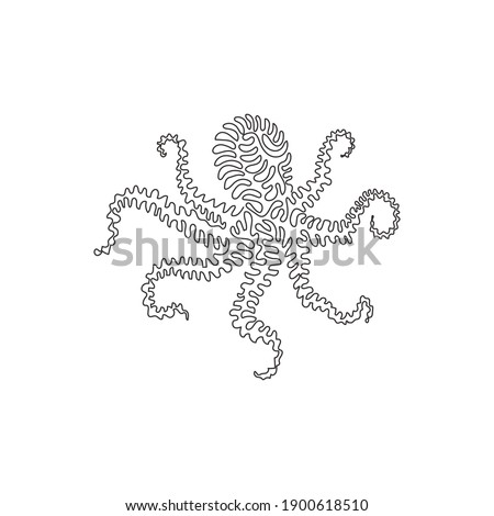 Single one curly line drawing of cute octopus abstract art. Continuous line draw graphic design vector illustration of octopuses bulbous heads for icon, symbol, company logo, boho wall decor Royalty-Free Stock Photo #1900618510