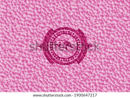 flat earth icon inside realistic pink emblem with bubbles background. Vector Illustration. Detailed. 