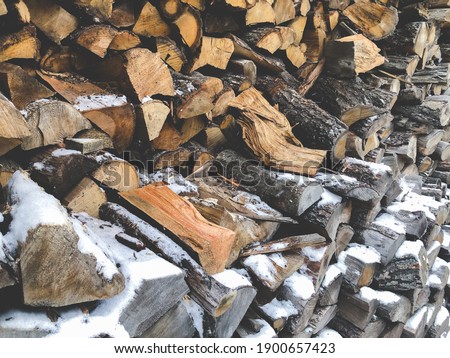 Wooden planks for heating stacked as background