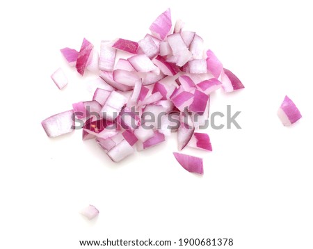 Diced Red Onion bulbisolated on white Royalty-Free Stock Photo #1900681378